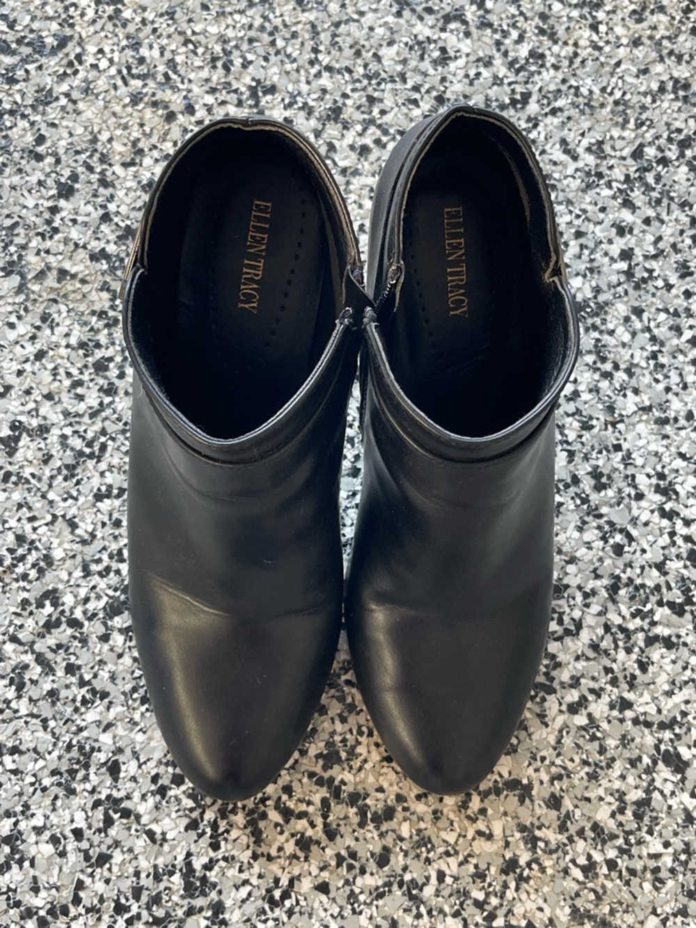 Ellen Tracy Black Leather Slip-On Ankle Booties